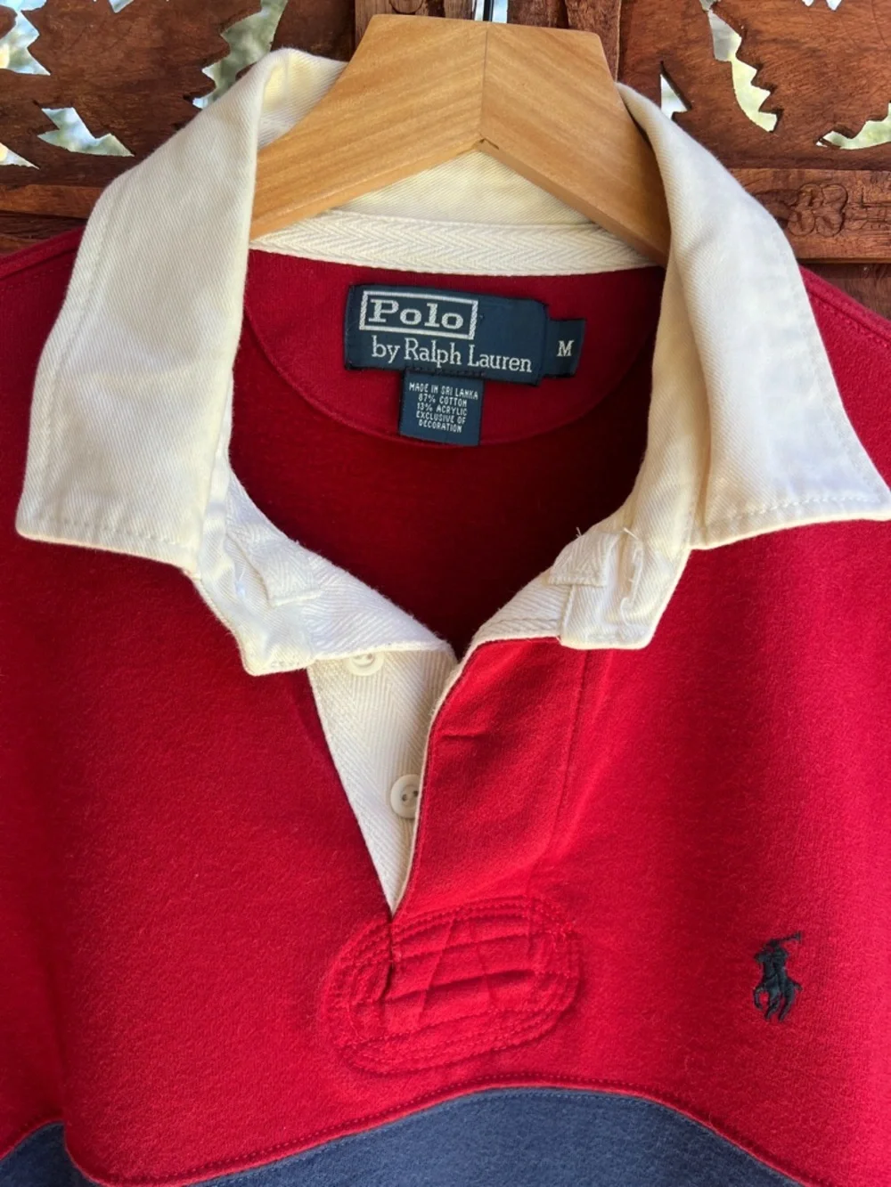 Ralph Lauren Red Rugby Shirt with Navy and Brown Stripes